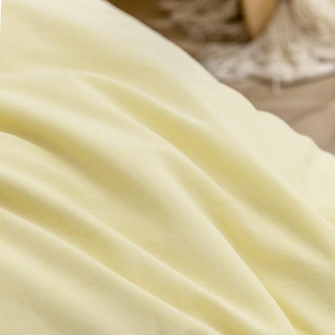 BESTOUCH Duvet Cover Set 100% Washed Cotton Linen Feel Super Soft Comfortable Chic Lightweight 3 PCs Home Bedding Set Solid Light Yellow King