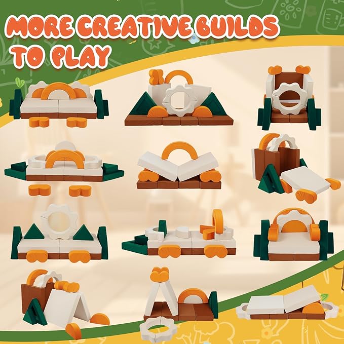 18PCS Modular Kids Play Couch - Junlge Theme Toddler Couch Building Fort, Convertible Sofa Multifunctional Kids Sofa, Toddler Baby Playroom/Bedroom Furniture for Playing, Sleeping