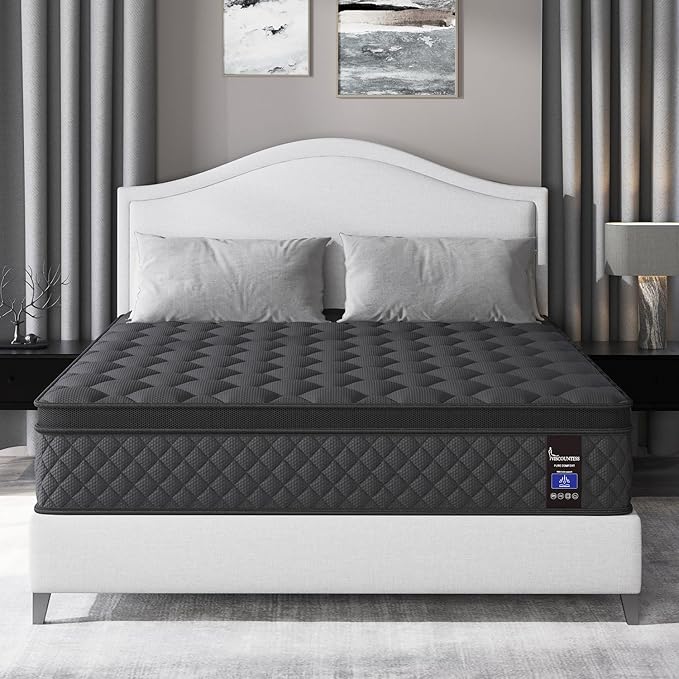 Twin Mattress, 14 Inch Medium Hybrid Mattresses Euro Top for Back & Lumbar Support, 100 Night Trial, Individual Pocket Spring Bed for Motion Isolation & Pressure Relief