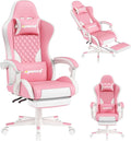 Gaming Chair,Ergonomic Computer Chairs for Adults with Footrest, PU Leather Office Chair with Adjustable Lumbar Support & Pocket Spring Cushion - Heavy Duty 400lb Capacity Gamer Chair (Pink)