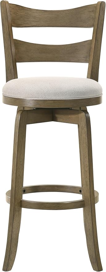 Armen Living Blair 30 in. Putty Brown Bar Height Rubberwood Swivel Barstool with Cream Fabric Seat - Set of 2