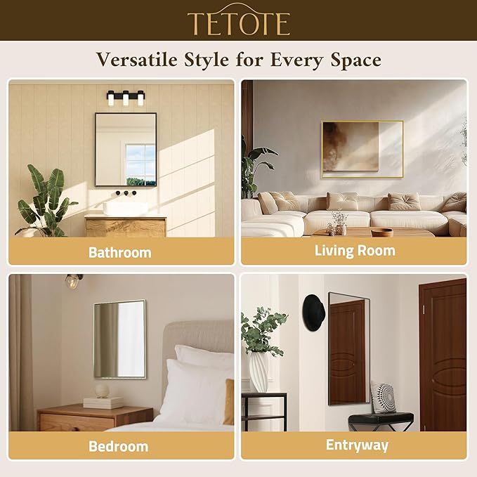 TETOTE Black Framed Mirror for Bathroom Vanity 40" x 30" Matte Black Rectangle Beveled Frame Wall Mirror for Over Sink, Tempered Glass, Modern Farmhouse Bedroom, Entryway, Living Room