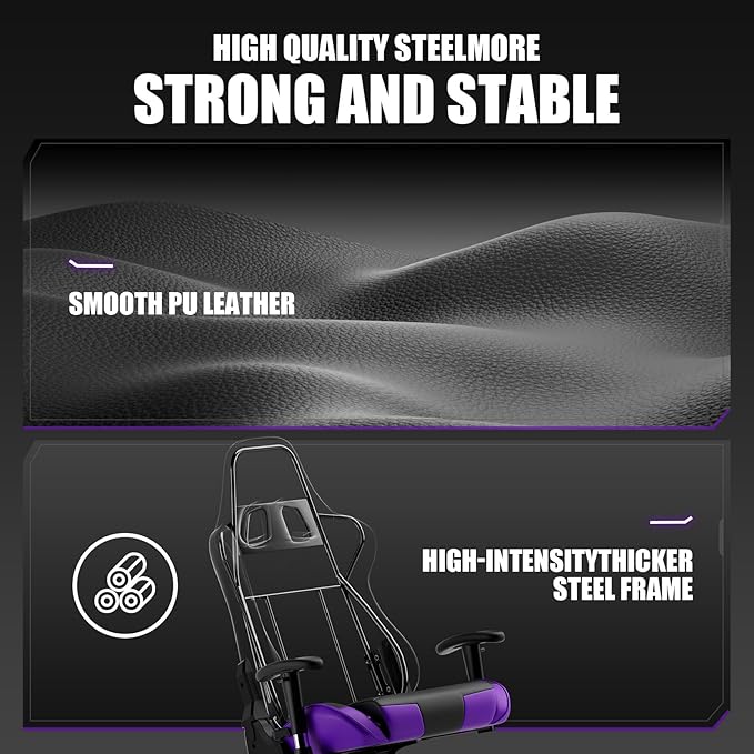GTRACING Gaming Chair, Ergonomic Office Computer Chair with Lumbar & Headrest Support, Swivel Video Game Chair with Height & Armrest Adjustable for Adults, Purple