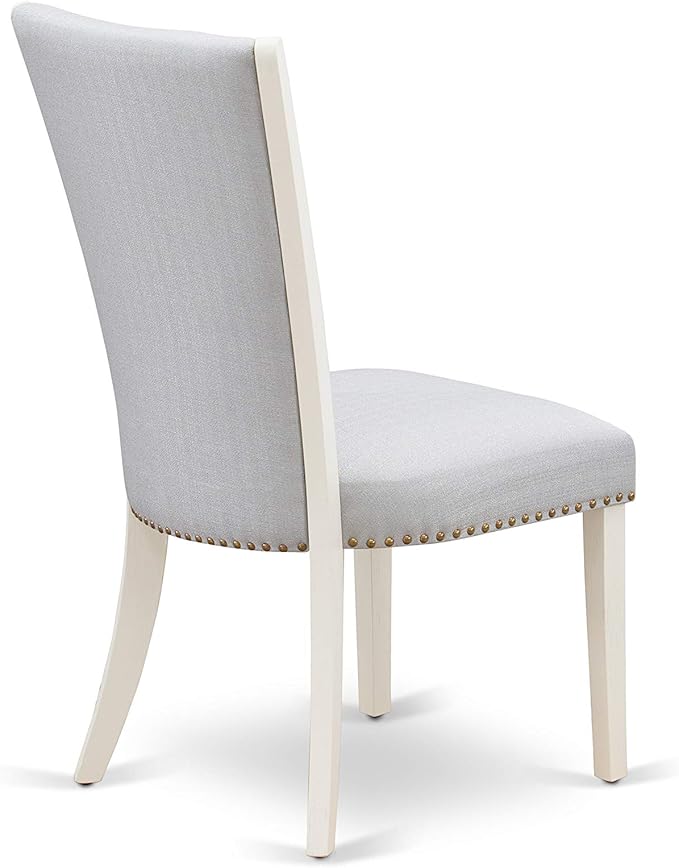 East West Furniture VEP0T05 Verona Parson Chairs - Nailhead Trim Grey Linen Fabric Padded Dining Chairs, Set of 2, Wirebrushed Linen White