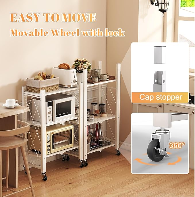 BAYOYONI 6 Tier Industrial Bookshelf - Storage Shelves with Two Usage Modes - Foldable Metal Bookshelves for Living Rooms, Offices, and Bedrooms (White, 6 Tier)