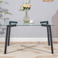 Dining Table for 6 Kitchen Table 51" Rectangular Modern Glass Dining Table Kitchen & Dining Room Tables with Glass Tabletop and Metal Legs for Dining Room and Kitchen, Black