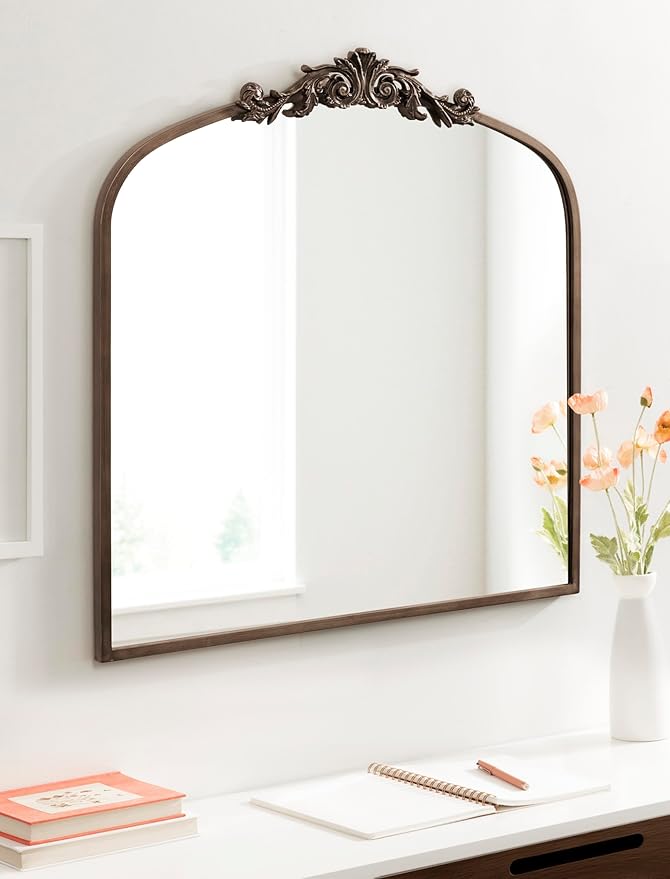Kate and Laurel Arendahl Ornate Traditional Square Arched Mirror; 28 x 30; Bronze; Decorative Baroque Style Vintage Arch Mirror with Wide Frame and Ornamental Crown