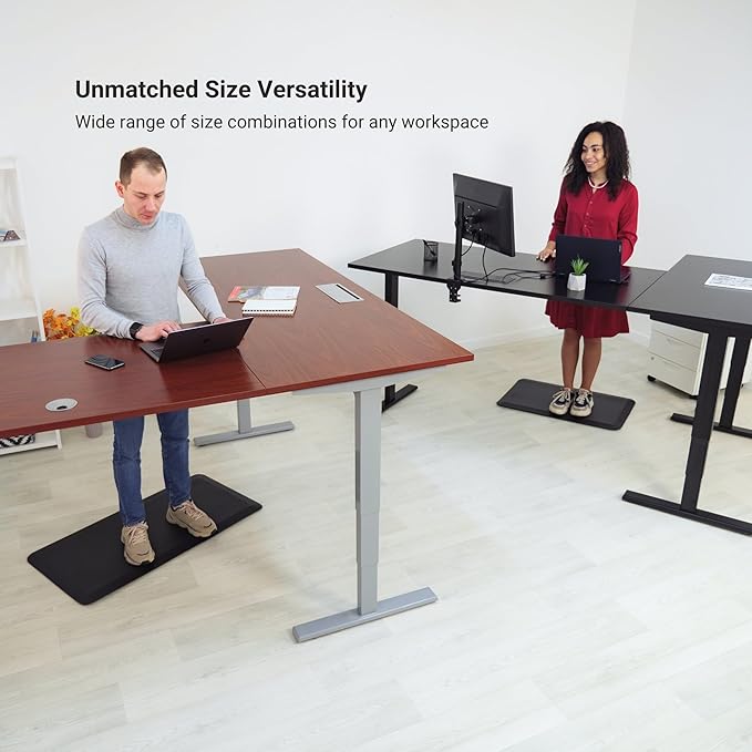 Progressive Desk Stand Up Height Adjustable Electric Standing Desk - L Shaped 60" x 72" Corner Computer Rising Workstation Table - Black Frame, Bright Beech Top