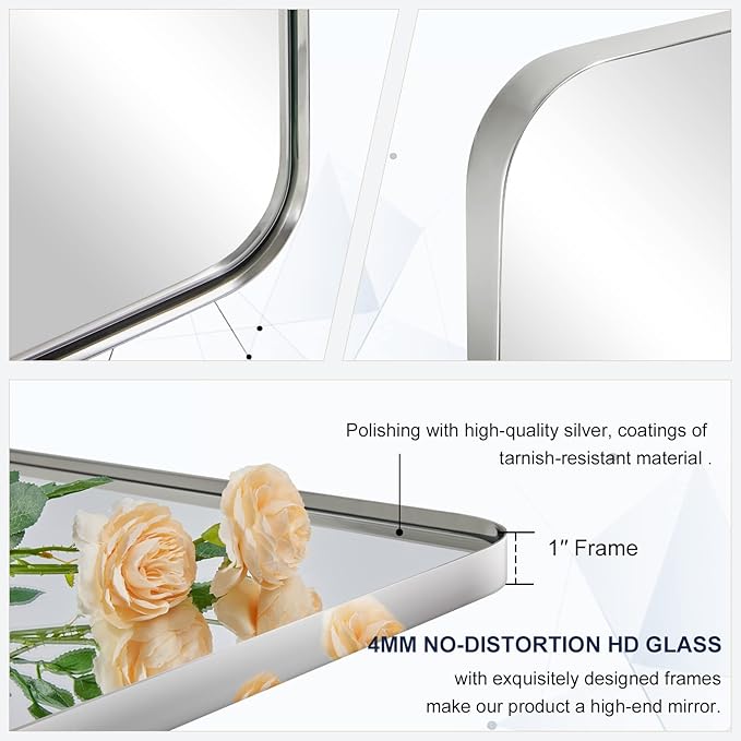 MOON MIRROR Polished Chrome Pivot Mirror for Bathroom, Tilt Bathroom Vanity Mirror,Rounded Rectangle Pivoting Mirror, Overall 24.33 x 28 inches(Mirror 20 x 28 inches)