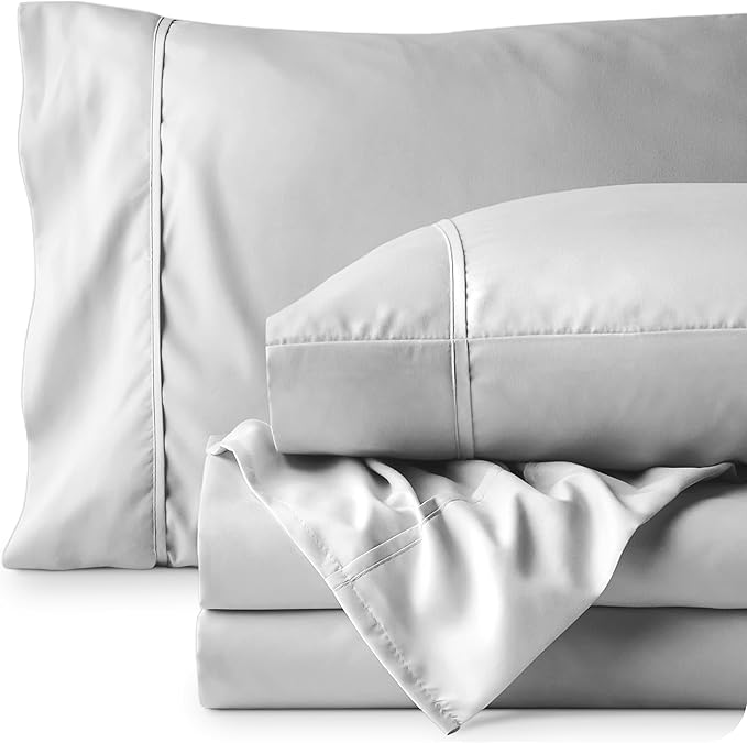 Bare Home Short Queen Sheet Set - 1800 Ultra-Soft Microfiber - Double Brushed - Deep Pockets - Easy Fit - 4 Piece Set - Bed Sheets (Short Queen, Cloud Grey)