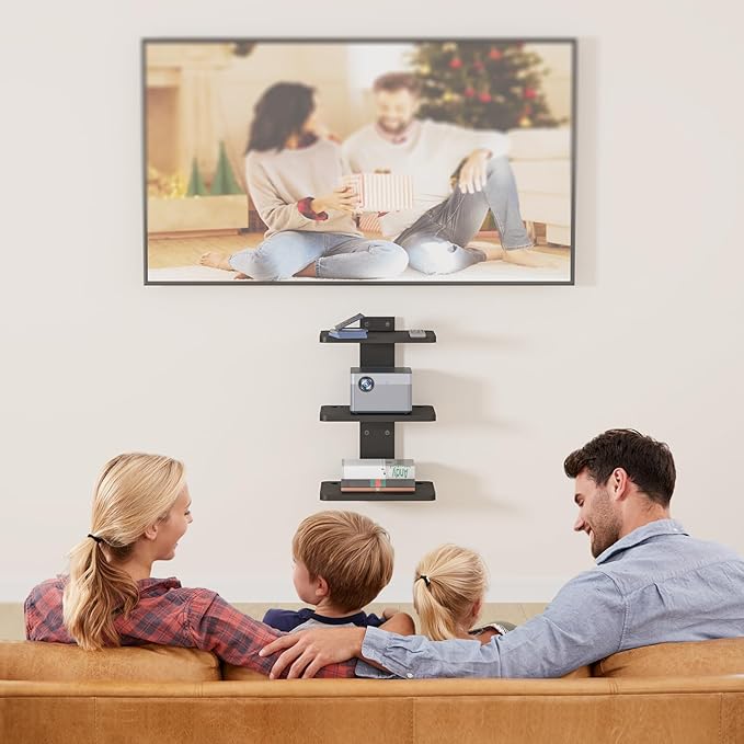 WALI Projector Mount Floating TV Shelf, Holds Up to 22lbs, Wooden Floating Shelf for Under TV for DVD Players, Cable Boxes, Routers, Game Consoles, PlayStation Accessories (CS303NB), 3 Shelves
