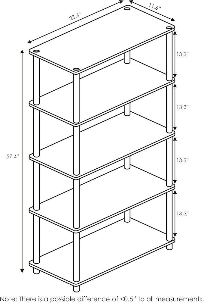 Furinno Turn-N-Tube 5-Tier Multipurpose Shelf / Display Rack / Storage Shelf / Bookshelf, Round Tubes, Light Blue/White