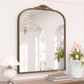 Keonjinn Gold Vintage Mirror 30" x 36", Antique Brass Mirrors for Wall Decor, Arched Decorative Mirror for Mantle, Hallway, Living Room, Fireplace, Bedroom, Bathroom Mirror with French Cleat Mounting