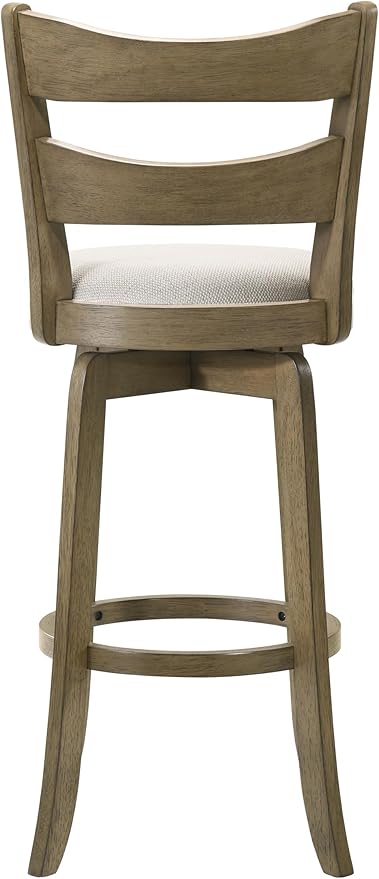 Armen Living Blair 30 in. Putty Brown Bar Height Rubberwood Swivel Barstool with Cream Fabric Seat - Set of 3