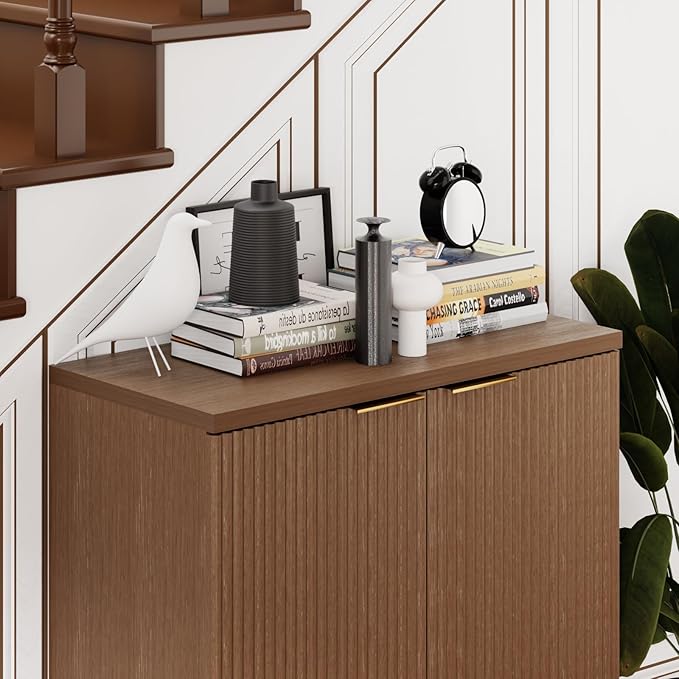 29.5" Sideboard Cabinet with 2 Doors, Modern Buffet Cabinet with Adjustable Shelf, Dining Room Sideboard, Fluted Buffet Sideboard for Living Room, Hallway, Entryway, Walnut
