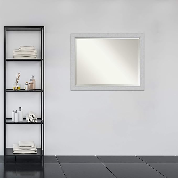 Amanti Art White Bathroom Mirror for Over Sink, 34x44 Shiplap White Rectangle Vanity Mirror, X-Large Coastal Wood Frame, Hangs Horizonally and Vertically, Bathroom Wall Decor, Beveled Edge from WI
