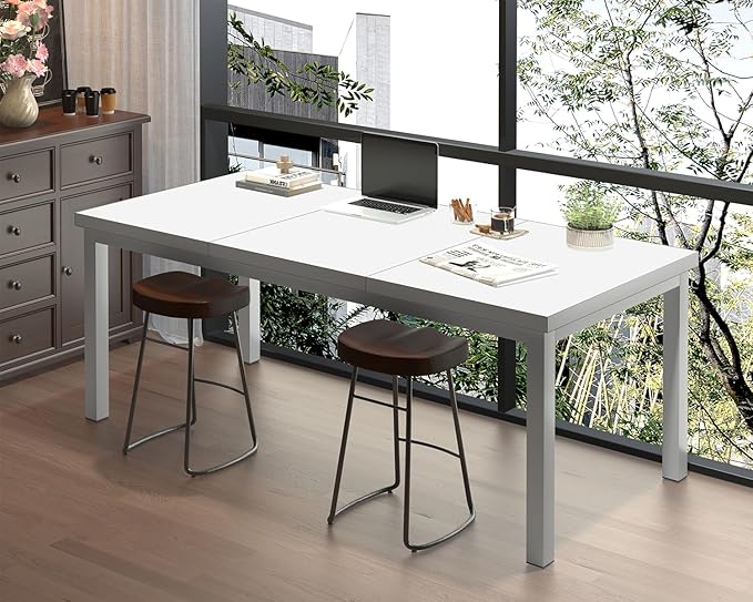 63 Inch Large Computer Desk, Home Office Desk, Modern Desk Table for 2 Person Gaming Computer Desk, Simple Office Desk for Work,Craft,Writing,Studying, Etc., White