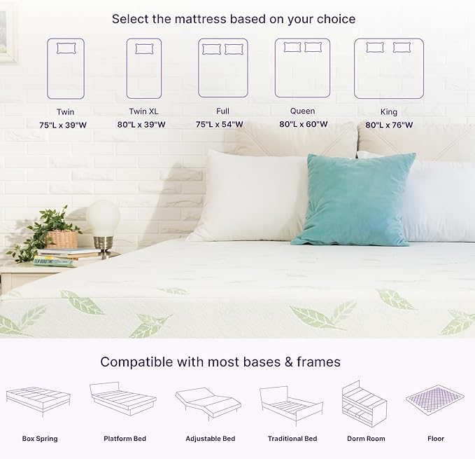 NapQueen Queen Size, 10 Inch Anula Green Tea Infused Memory Foam Mattress, Bed in a Box, CertiPUR-US Certified Mattress