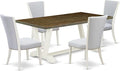 East West Furniture V077VE005-5 5 Piece Dining Table Set for 4 Includes a Rectangle Kitchen Table with V-Legs and 4 Grey Linen Fabric Parsons Dining Chairs, 40x72 Inch, Multi-Color