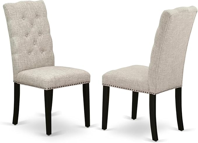 East West Furniture X627EL635-7 7 Piece Dining Table Set Consist of a Rectangle Dining Room Table with X-Legs and 6 Doeskin Linen Fabric Upholstered Chairs, 40x72 Inch, Multi-Color