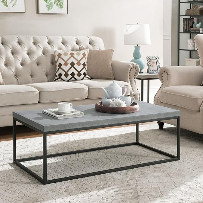 CENSI 47-Inch Grey Marble Accent Coffee Table/Center Table for Living Room, Rectangle Modern Industrial Style,Wood and Metal, Max.Loading 220 lbs. (Faux Concrete)