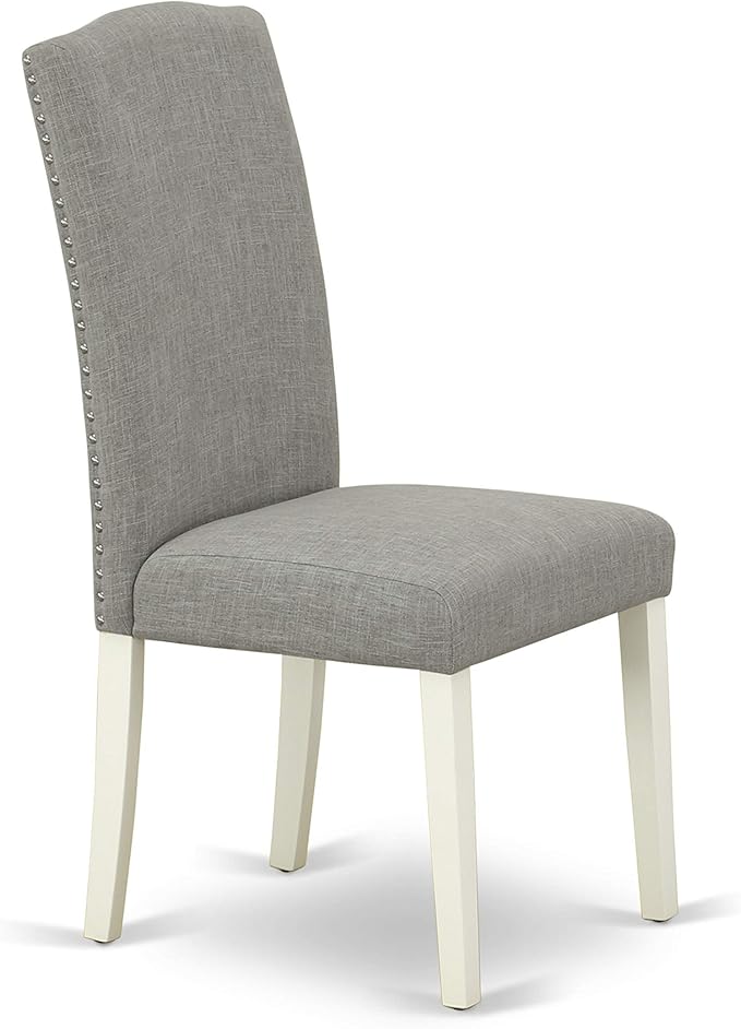 East West Furniture OXEN5-LWH-06 5 Piece Modern Dining Table Set Includes a Square Wooden Table and 4 Dark Shitake Linen Fabric Upholstered Parson Chairs, 36x36 Inch, Linen White
