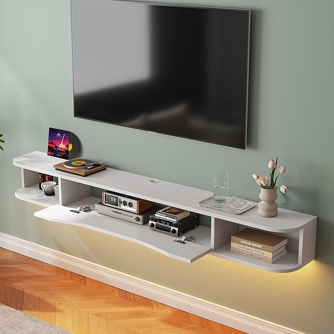 Floating TV Stand,55'' Wall Mounted TV Cabinet,Floating TV Console,Under TV Shelf with 1 Door and 2 Cabinets for TVs up to 65''(White)