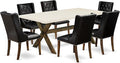 East West Furniture X727FO749-7 7 Piece Dining Set Consist of a Rectangle Dining Room Table with X-Legs and 6 Black Faux Leather Upholstered Parson Chairs, 40x72 Inch, Multi-Color