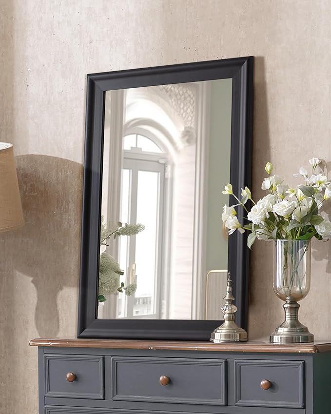 CULER Black Wood Wall Mirror for Bathroom,Rectangle 20 x 30 inch Hanging Vatiny Mirrors with Wooden Frame for Living Room,Bedroom,Entryway
