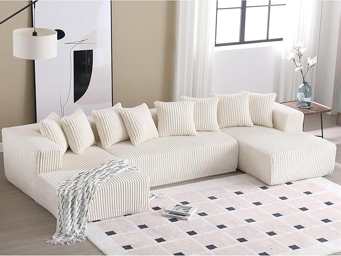 Free Combination Cloud Boneless Modular Sectional Sofa with Chaise Lounge,Modern Minimalist Upholstered Couches, Oversized U Shaped Lounge Sofa Couch w/ 8 Pillows