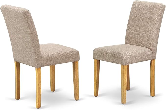 East West Furniture VAAB9-OAK-04 9 Piece Dining Table Set Includes an Oval Dining Room Table with Butterfly Leaf and 8 Light Tan Linen Fabric Parsons Chairs, 40x76 Inch, Oak