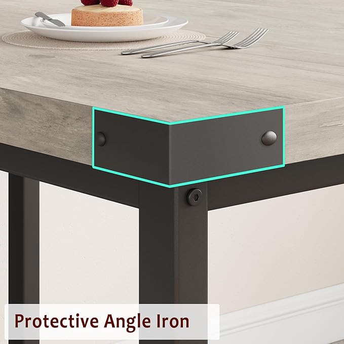 GarveeHome Dining Table Set for 4-6, 63" Extendable Wood Dining Room Table with Corner Protector & 2 Upholstered Benches, Kitchen Table Set for Apartment, Small Space, Easy Assembly,Retro Gray
