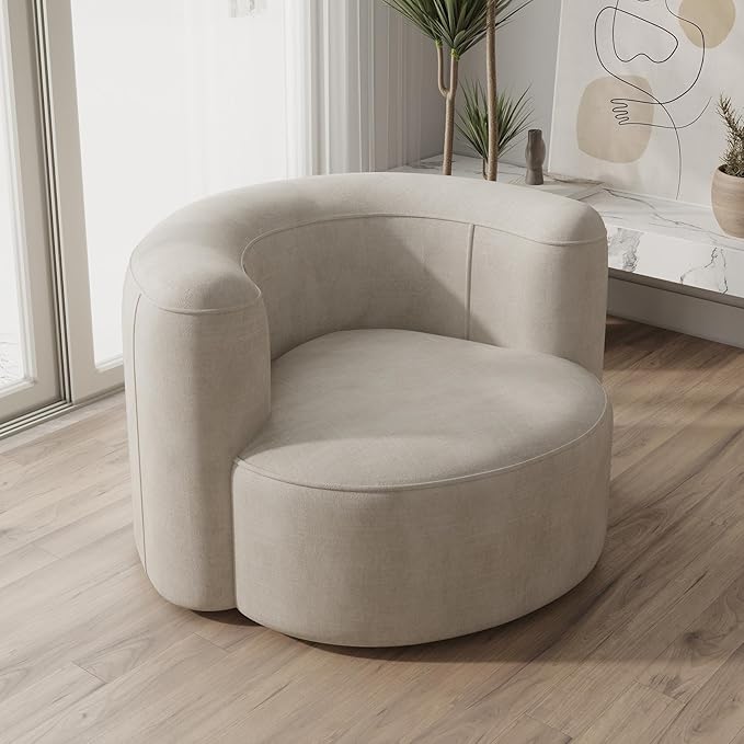 Acanva Luxury Modern Tight Curved Back Velvet Sofa, Minimalist Style Comfy Couch for Living Room Apartment Reception Space, Cream Single Chair