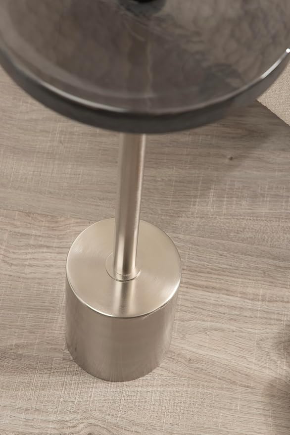 Kate and Laurel Xyler Modern Round Metal and Glass Drink Table, 10 x 10 x 24, Gray Glass and Silver, Decorative Plant Pedestal Table for Use as Indoor Plant Stand or Small Bathtub Table