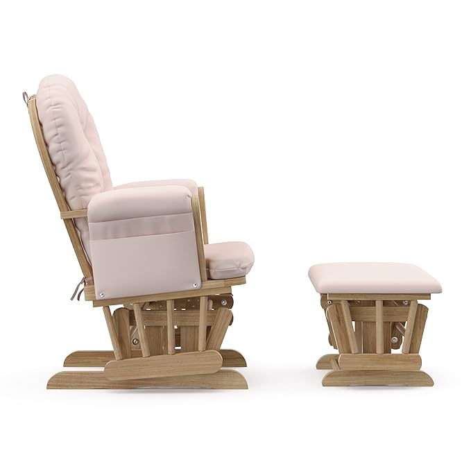 Storkcraft Premium Hoop Glider & Ottoman (Natural/Pink) — GREENGUARD Gold Certified Nursery Glider, Solid Wood Craftsmanship, Smooth-Gliding Nursery Chair and Ottoman, Award-Winning