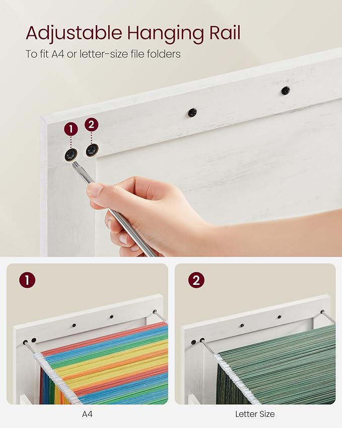 VASAGLE File Cabinet, Filing Cabinet with 3 Drawers, Printer Stand, Fit A4, Letter Size, Hanging File Folders, Modern Farmhouse Style, for Home Office, Rustic White UOFC054T73