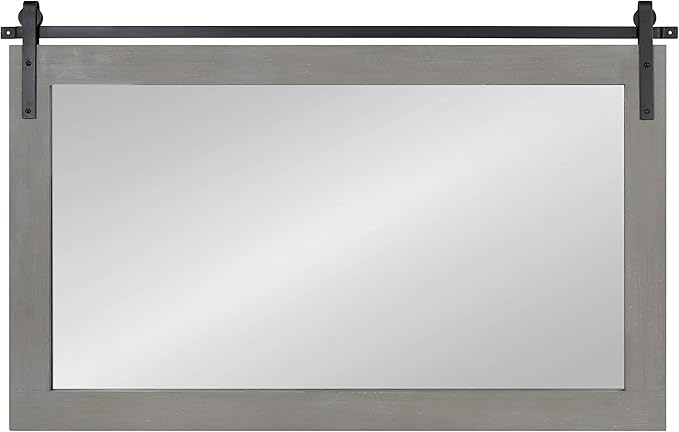 Kate and Laurel Cates Farmhouse Horizontal Wood Framed Wall Mirror, 40 x 26, Gray, Barn Door-Inspired Rustic Mirrors for Wall