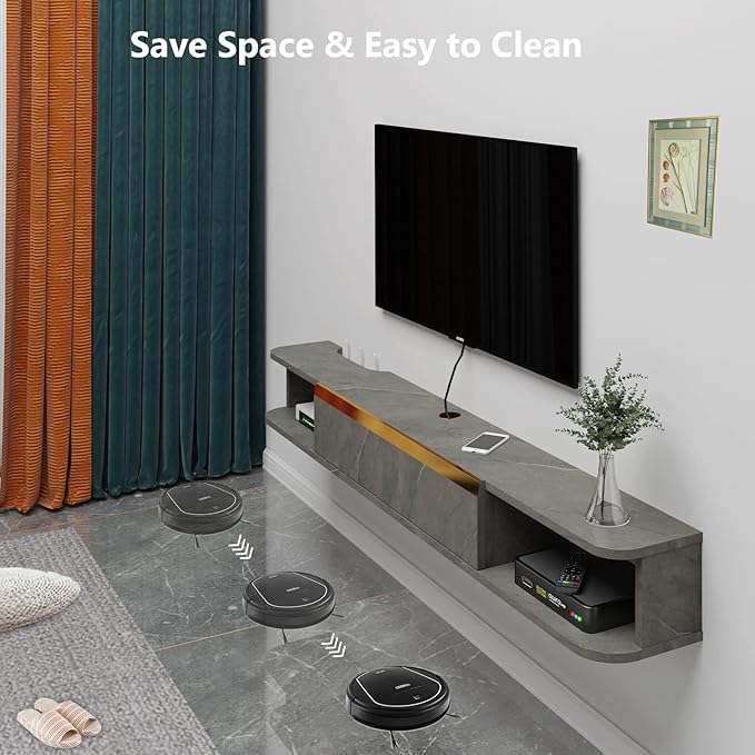 Floating TV Stand, 95'' Wall Mounted Entertainment Center TV Media Console, Floating Shelves with Door, Floating TV Cabinet Large Storage TV Bench for Living Room (Dark Grey, 94.49IN)