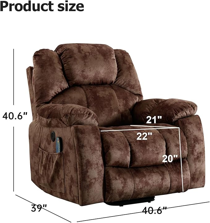 Phoenix Home Large Power Lift Recliner with Massage and Heat for Elderly, Electric Chair with USB Port, 2 Hidden Cup Holders, Dark Grey