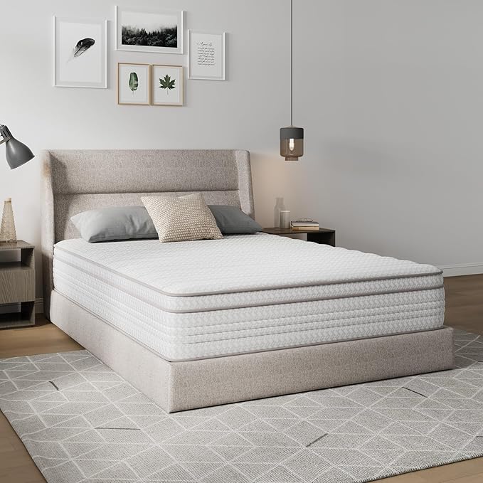 Novilla Queen Mattress, 14 Inch Queen Size Mattresses in a Box with Smarts™ Pocket Coil for Pressure Relief, Medium Firm Foam and Spring Hybrid Colchones with CertiPUR-US Certified