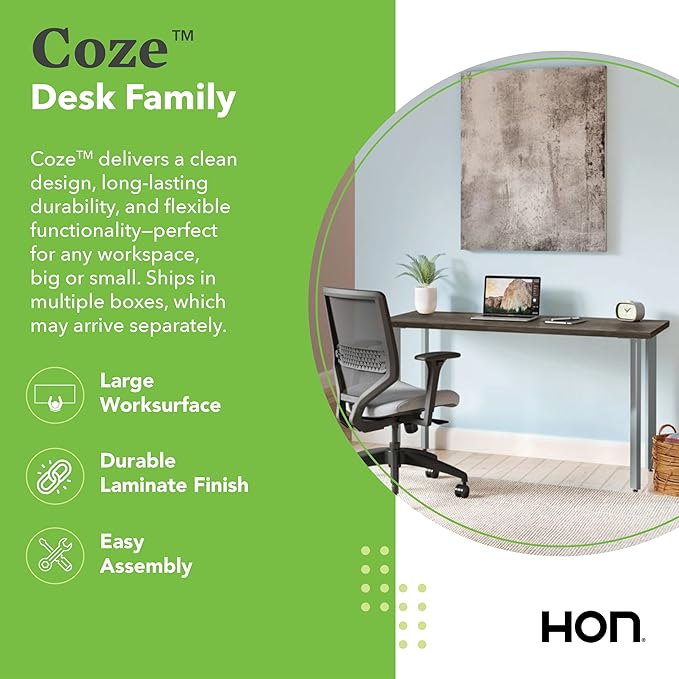 HON Coze Home Office Desks, Sturdy Table Computer Desk, 54", Walnut Top, Black Base