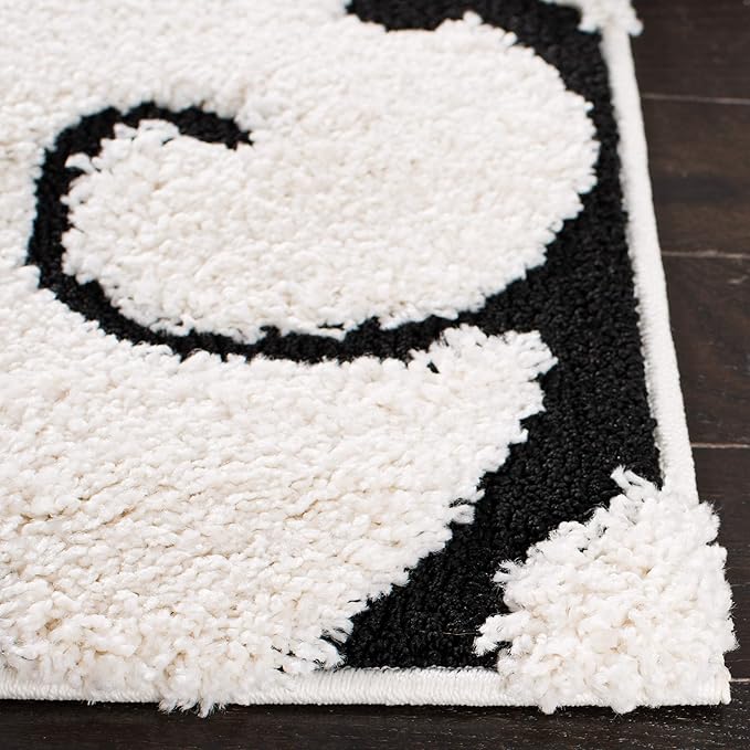 SAFAVIEH Florida Shag Collection Area Rug - 9'6" x 13', Ivory & Black, Scroll Design, Non-Shedding & Easy Care, 1.2-inch Thick Ideal for High Traffic Areas in Living Room, Bedroom (SG455-1290)