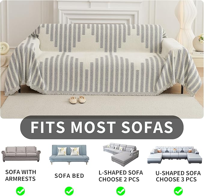 HAOMAIJIA Boho Sofa Covers Couch Covers for 3 Cushion Couch Sofa Pet Friendly Soft Thick Couch Cover for Dogs Washable Sectional Couch Covers L Shape Furniture Protector (Grey, 71"x150")