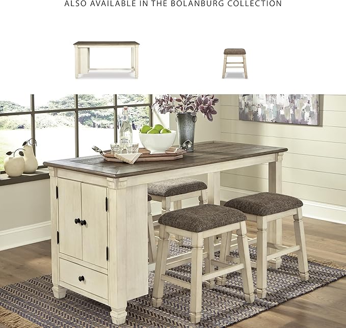 Signature Design by Ashley Bolanburg Farmhouse 24" Counter Height Upholstered Barstool, 2 Count, Whitewash