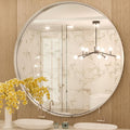TokeShimi Round Mirror 36 Inch Brushed Silver Round Bathroom Mirror for Wall Non-Rusting Aluminum Alloy Brushed Silver Matte Metal Frame Modern Circle Mirror Fit in Minimalist Multi Style for Decor