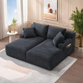 Oversized Sectional Double Chaise Lounge, Compressed Boneless Lounge Chaise with Cupholders, Boneless Sofa with Deep Seat, Fluffy Modern Sleeper Loveseat for Indoor Living Room, Dark Grey