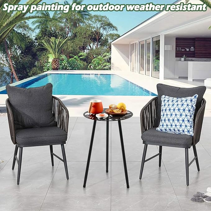 1 Pack Metal Outdoor Side Tables Small Outside End Table for Patio Round Accent Garden Corner Table for Small Spaces, Balcony, Porch Plant Stand Indoor