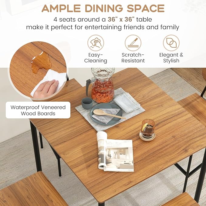 Tangkula Bar Height Table and Chairs, Counter-Height Dining Table Set, Pub Table and Chairs Set of 4, Space-Saving Dinette Set for Breakfast Nook