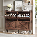 Maupvit Large Shoe Storage Cabinet with 4 Flip Drawers, Narrow Shoe Cabinet for Entryway with Wooden Legs, Freestanding Hidden Shoe Rack Organizer ＆ Metal Hinges, Walnut