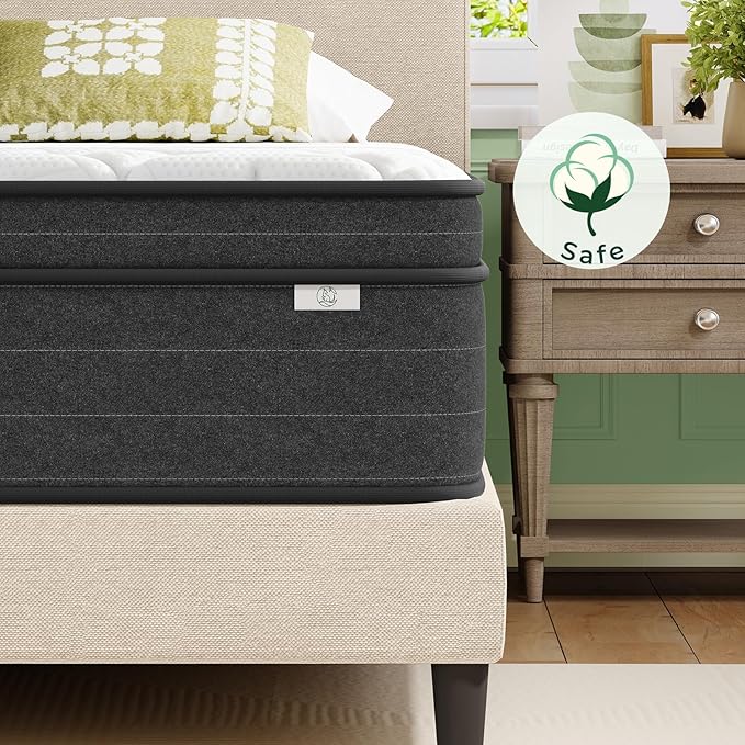 Twin Mattress 10 Inch in a Box - Memory Foam & Pocket Spring Hybrid Mattress for Back Pain Relief, Cool Breathable Fiberglass-Free Cover, Medium Firm, CertiPUR-US Certified